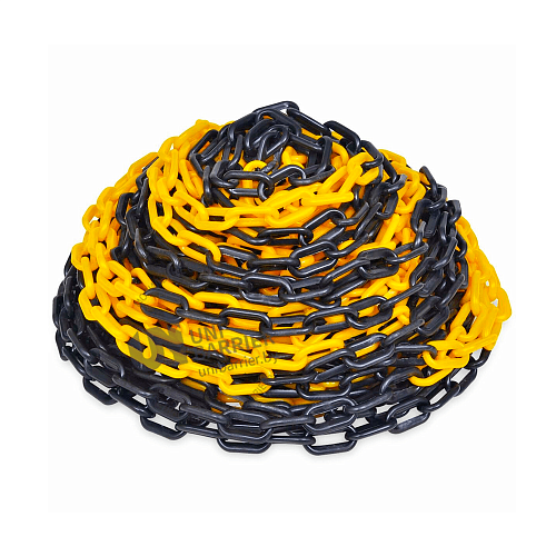 Стойка ограждения с цепью пластиковая желтая основание на колесиках желто-черная цепь