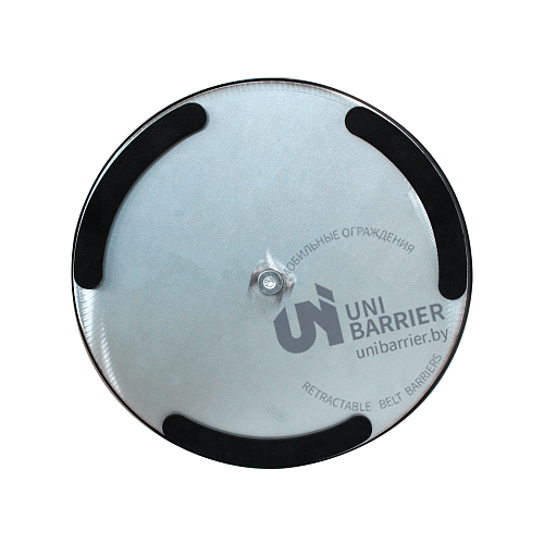 Стойка ограждения UniPro-350 серебристая шлифованная основание тонкое черно-желтая лента