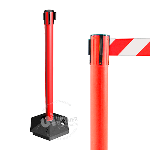 Стойка ограждения UniMaster-140RW пластиковая красная с красно-белой лентой