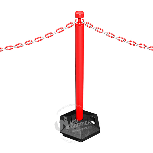 Стойка ограждения с цепью пластиковая красная основание на колесиках красно-белая цепь