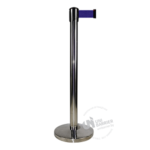 Стойка ограждения BCS-3BL зеркальная серебристая, лента 3м синяя