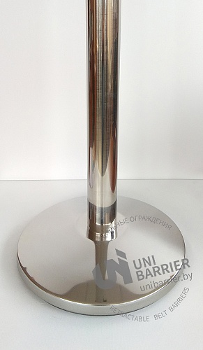 Стойка ограждения UniBar-200 серебристая зеркальная основание полуконус синяя лента