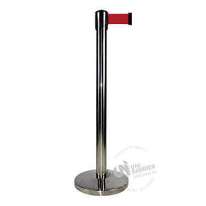 Стойка ограждения BCS-3R зеркальная серебристая, лента 3м красная