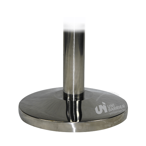 Стойка ограждения UNI-100 серебристая зеркальная основание полуконус серая лента