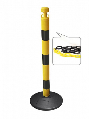 Стойка ограждения с цепью сигнальная желтая основание стандарт черно-желтая цепь