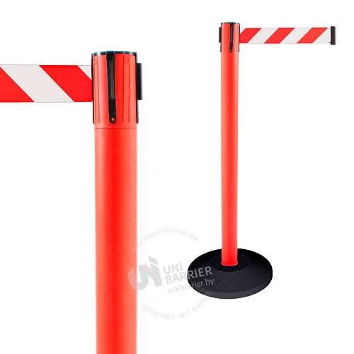 Стойка ограждения UniMaster-130RW пластиковая красная резиновое основание стандарт красно-белая лента