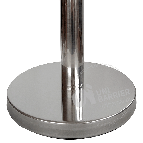 Стойка ограждения UniBar-220 серебристая зеркальная плоское основание желтая лента