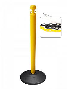 Стойка ограждения с цепью пластиковая желтая основание стандарт желто-черная цепь