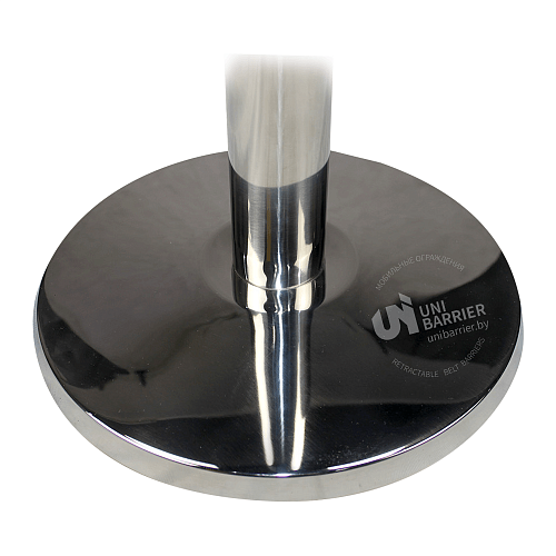 Стойка ограждения UniPro-300 серебристая зеркальная основание тонкое черная лента
