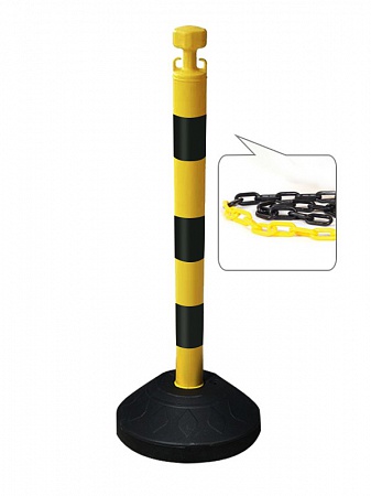 Стойка ограждения с цепью UniChain-210KY сигнальная желтая основание заполняемое водой черно-желтая цепь