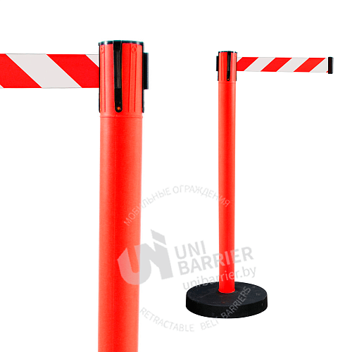 Стойка ограждения UniMaster-120RW пластиковая красная утяжеленное основание красно-белая лента